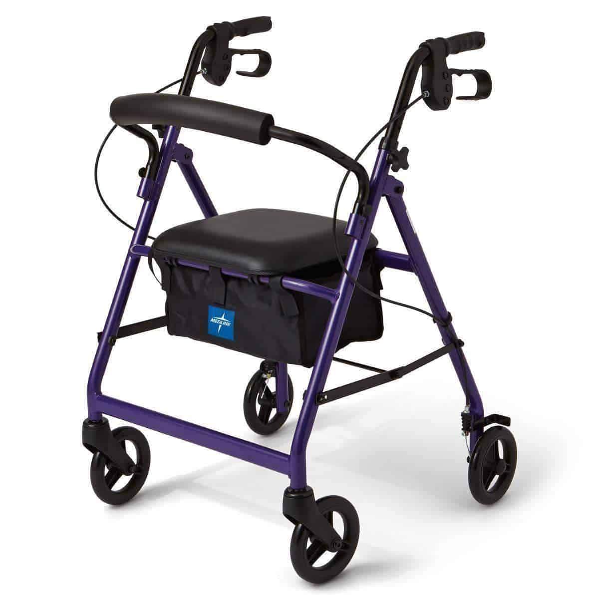 Medline Aluminum Transport Mobility Rollator with 6 Inch Wheels and Seat - Senior.com Rollators